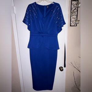 💙 Royal Blue Peplum Midi Dress | Beaded Flutter Sleeves | SHEIN 💙